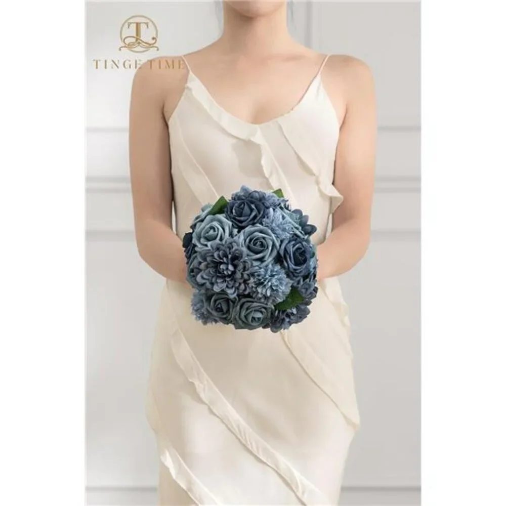 Dusty Blue Artificial Roses Combo Box Fake Flowers for Wedding Bouquets Centerpi